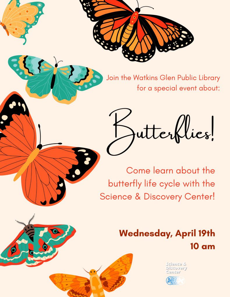 Learn about butterflies with the Science & Discovery Center on Wednesday, 4/19 at 10am.