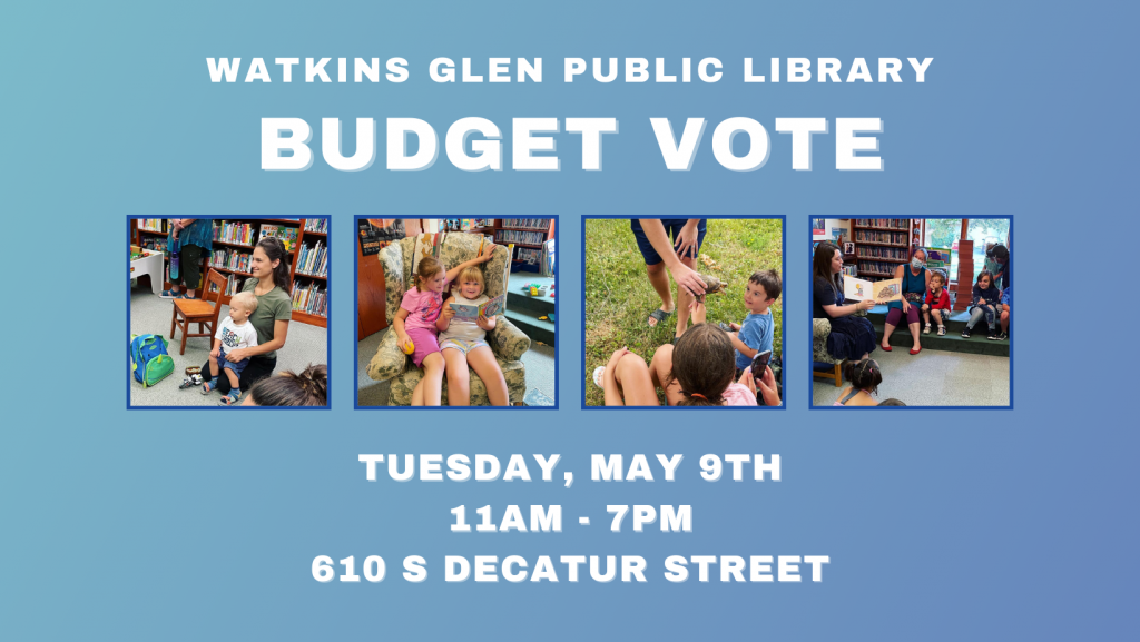 Visit the Watkins Library on Tuesday, May 9th between 11am and 7pm to vote on our annual budget! 