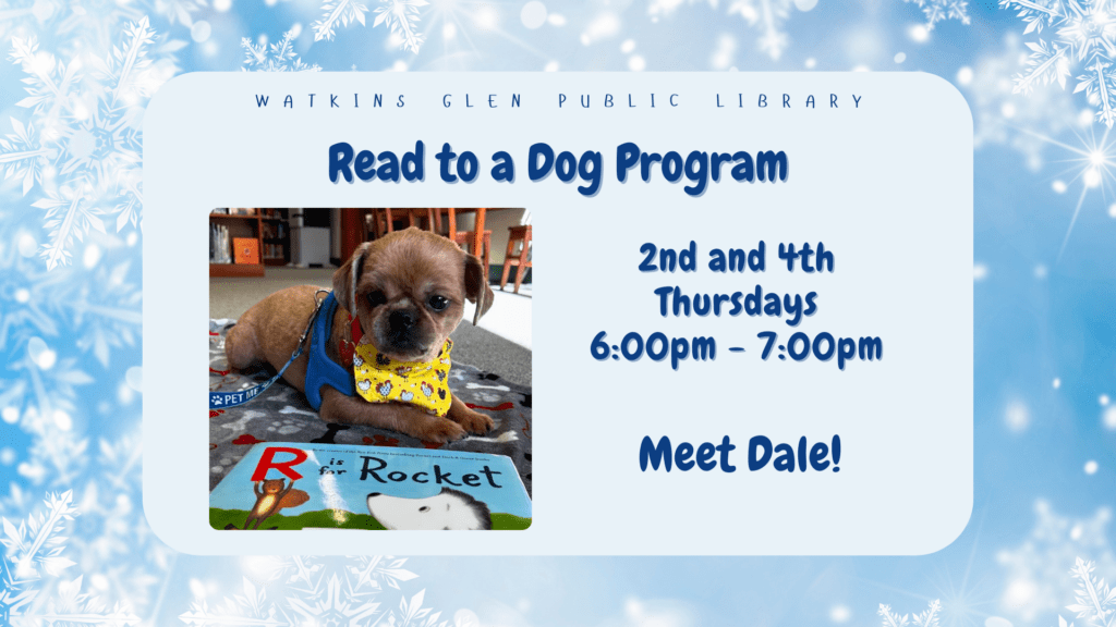 Read to a Dog! Mr. Green Jeans has retired but you can visit Dale and Kim on the 2nd and 4th Thursdays at 6pm.