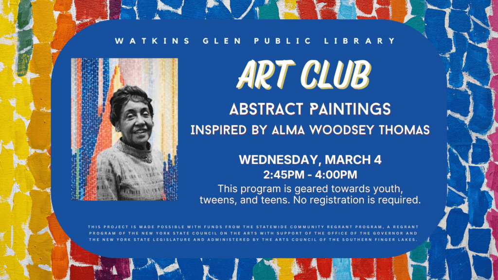 Art Club 3/5 at 2:45 - Abstract paintings inspired by Alma Woodsey Thomas