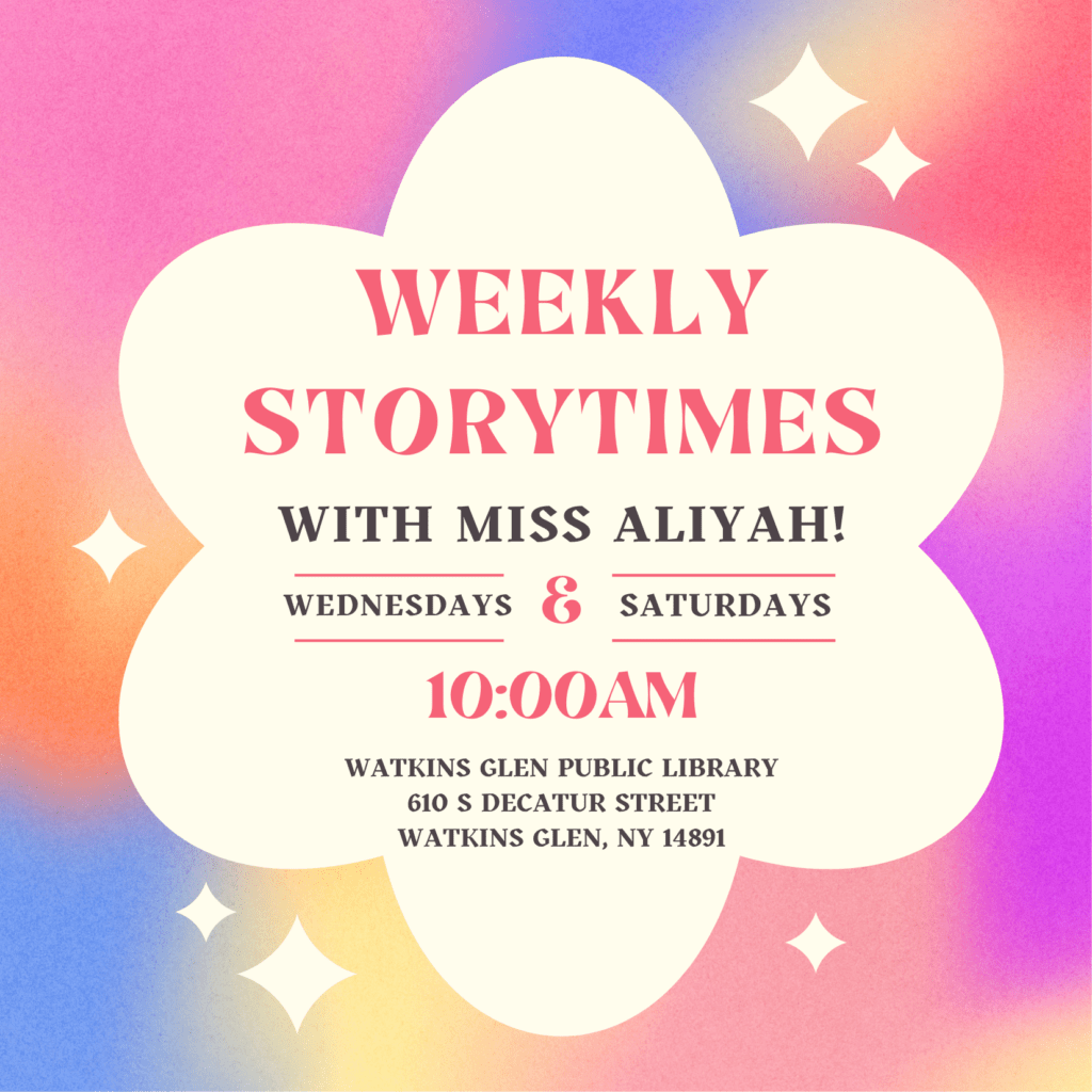 Weekly Storytimes are at 10am every Wednesday and Saturday, unless otherwise noted. Suitable for children under 6 but all are welcome!