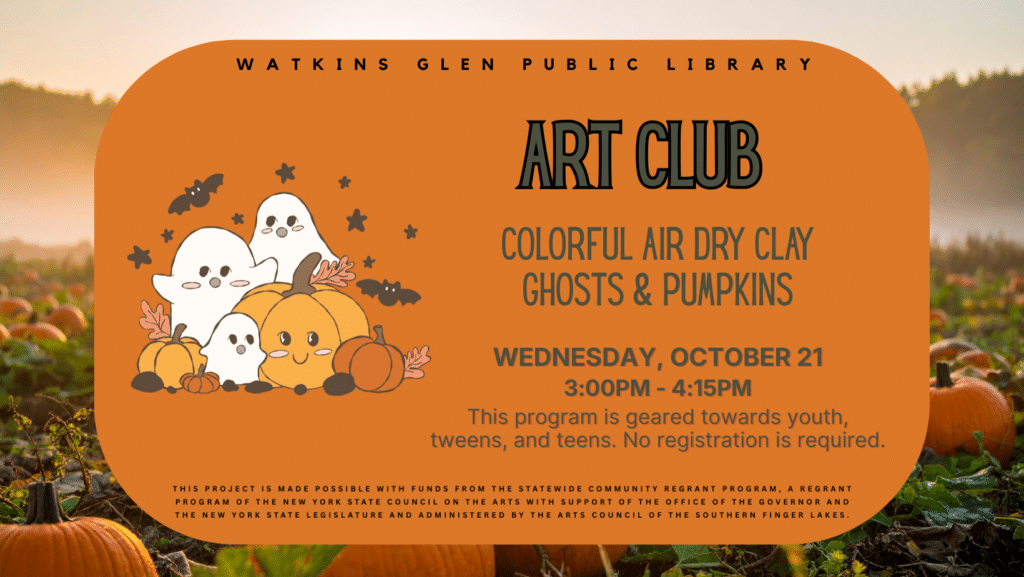 Art Club on 10/21 at 3pm - Colorful Air Dry Clay Ghosts & Pumpkins