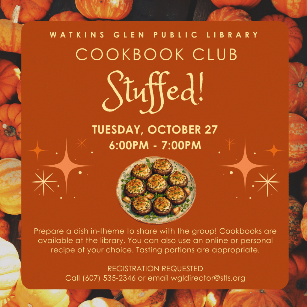 Cookbook Club on 10/27 at 6pm - Stuffed! Registration requested.