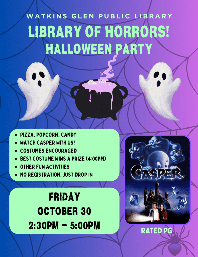 Library Halloween Party on 10/30 from 2:30pm-5pm.